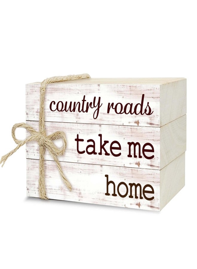 Ycyfckdr Decorative Books for Home Decor, Rustic Wood Book Stack for Table Decor, Country Roads Take Me Home Decor Books for Living Room Bookshelf, Farmhouse Stacked Books Decor (L21) - Image 1
